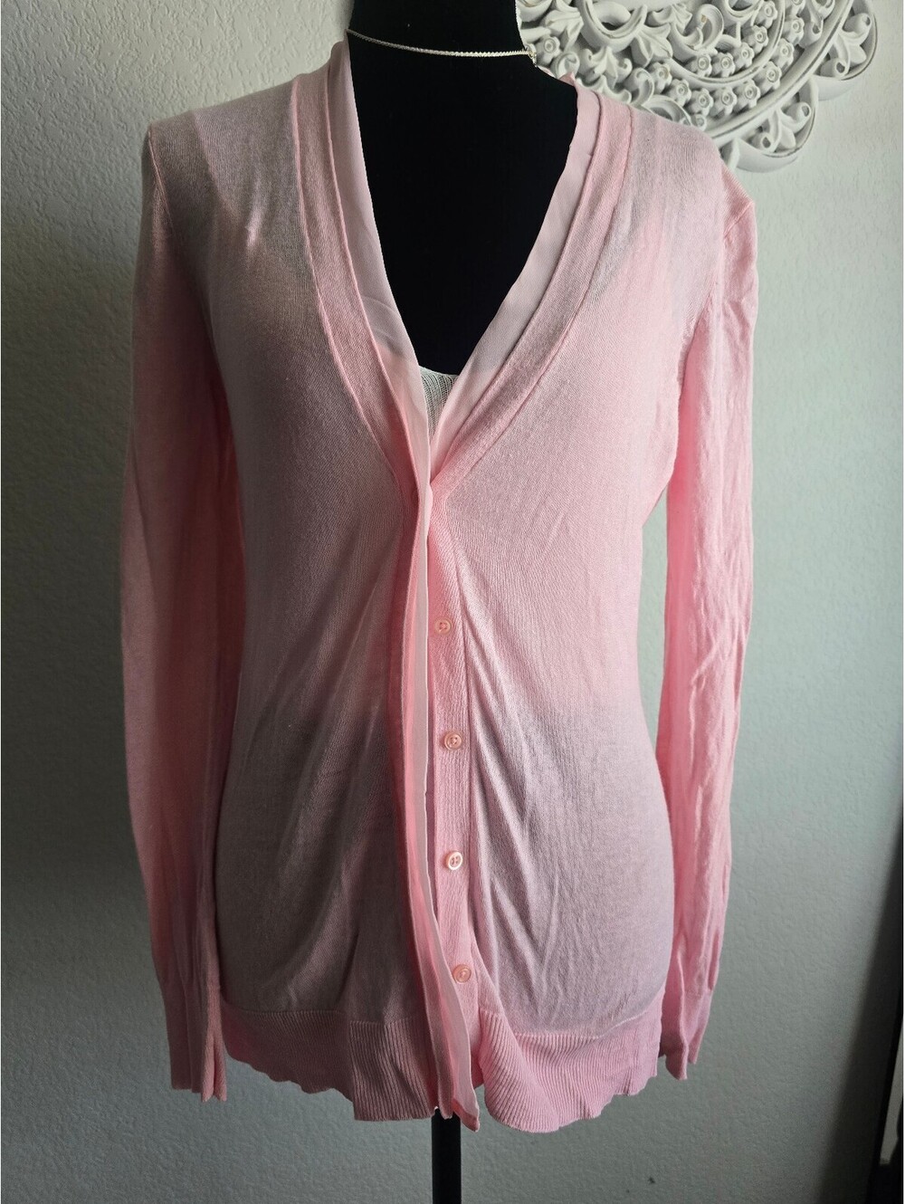 Lauren Ralph Lauren Pink Linen Cotton Cardigan Small